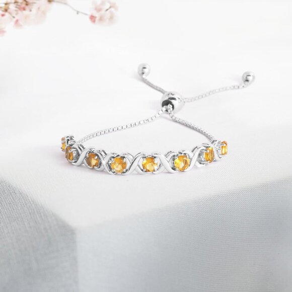 Birthstone Citrine Silver Bolo Bracelet for Women 11-inch Elegant Jewelry - Picture 3 of 5